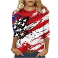 thumbnail image 2 of Patriotic T Shirts American Flag Shirt 4th of July Tee Shirt Fourth of July T Shirts Women Women's Fashion Tees Casual Crewneck 3/4 Sleeve Loose T Shirt Ladies Blouses Shirts, 2 of 5