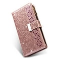 thumbnail image 2 of Wallet Case For iPhone 16e ,Glitter Sparkly Bling Flip Leather Zipper Pocket Magnetic Wallet Case with 9 Card Slot Kickstand Strap Phone Case For iPhone 16e, 2 of 16