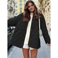 thumbnail image 4 of Female Oversized Quilted Jacket Button Down Cotton Padded Outerwear with Pocket Black XL, 4 of 8