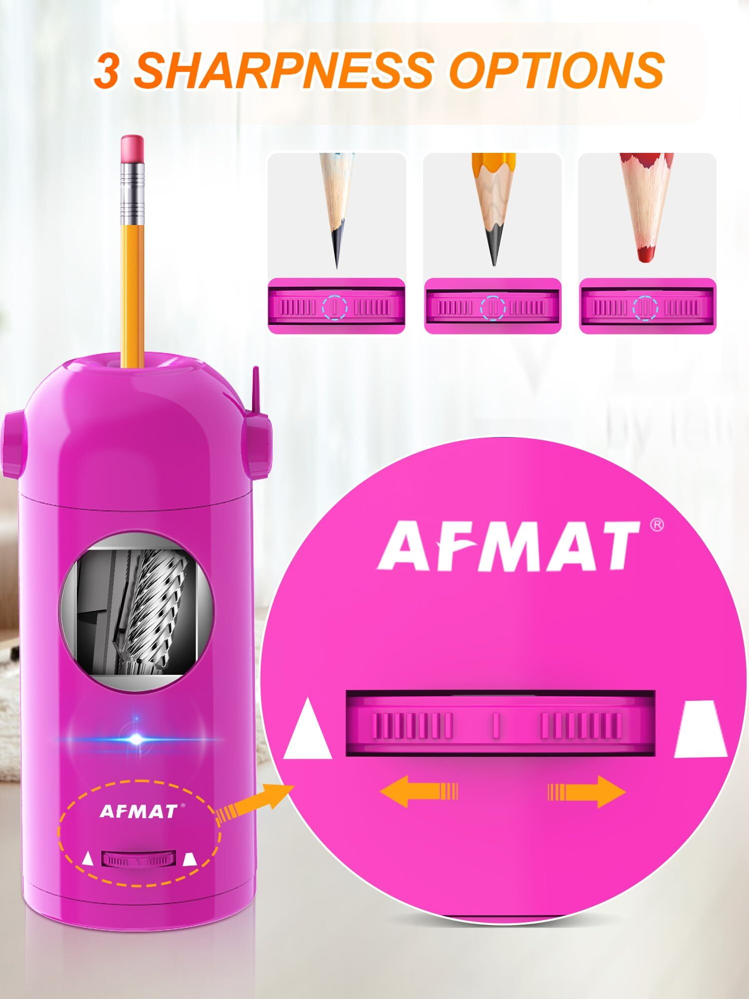 AFMAT Electric Pencil Sharpener, Fully Automatic Pencil Sharpener for Colored Pencils 7-11.5mm, Auto in & Out, Rechargeable Hands-Free Pencil Sharpener for Large Pencils, Purple