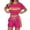 Hot Pink, variant on Womens Rainbow Striped 2 Piece Lounge Sets Casual Striped Color-Blocked Sweatshirt and Shorts Set Loungewear
