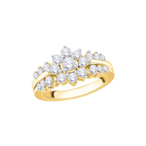 Diamond Floral Engagement Ring in 14K Yellow Gold (1 cttw) (I-Color, SI3/I1-Clarity) (Size-10)
