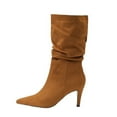 thumbnail image 4 of Mostsola Mid Calf Boots for Women Slouchy Pull on Kitten Heel Pointed Toe Suede Long Boots, 4 of 9