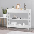 thumbnail image 2 of Console Table with Drawer, 3 Tier Narrow Entryway Table Wood Sofa Side Table for Living Room Bedroom Couch Hallway, Stable X Frame Design, 39.5 Inch White, 2 of 6