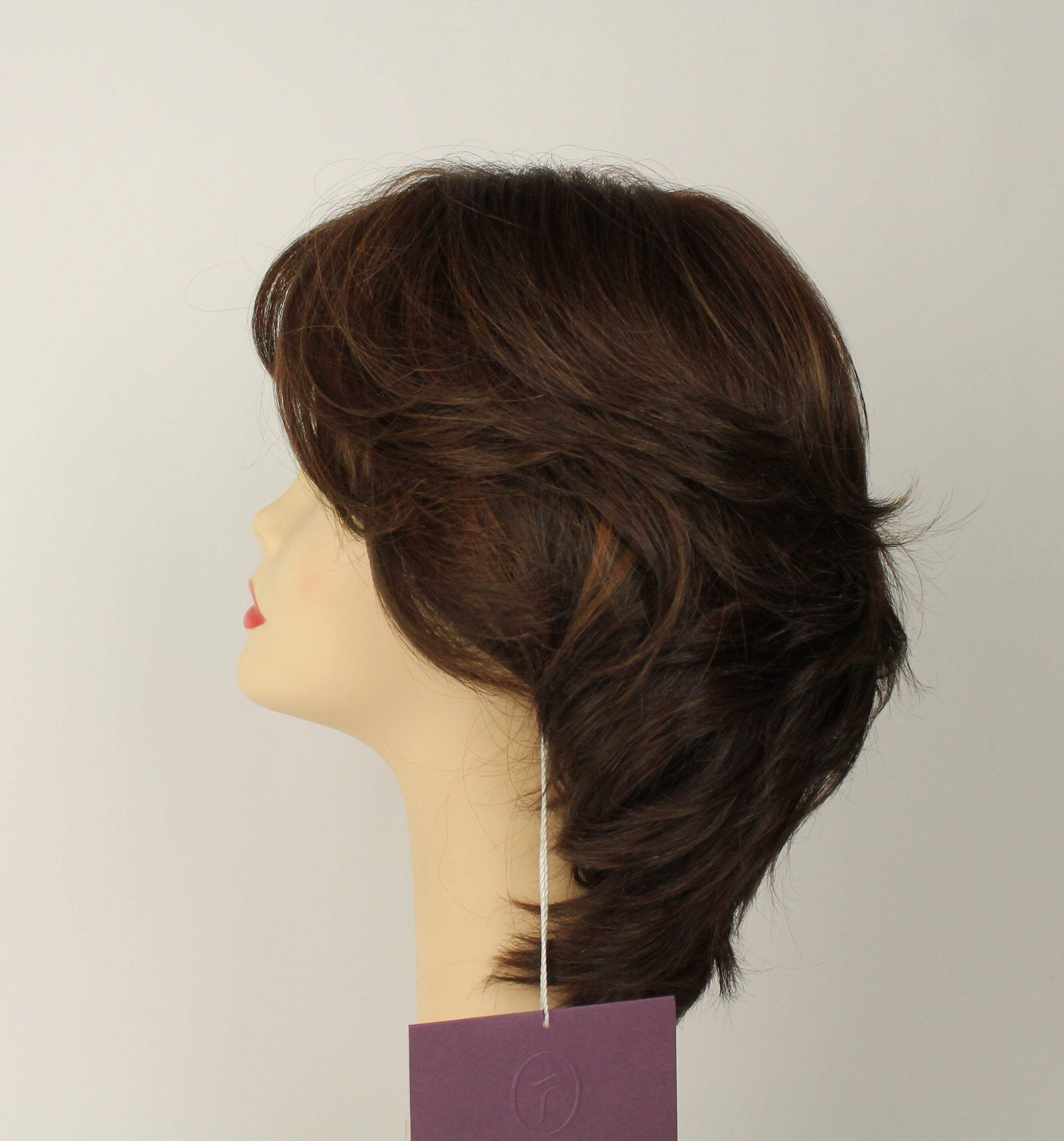 European Human Hair Freeda Wig Olivia 2000 Medium Brown With Red Highlights Multi-Directional Skin Top Size M