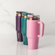 Thyme & Table 32 fl oz Stainless Steel Luna Tumbler with Handle and Dual Straw Lid, Teal