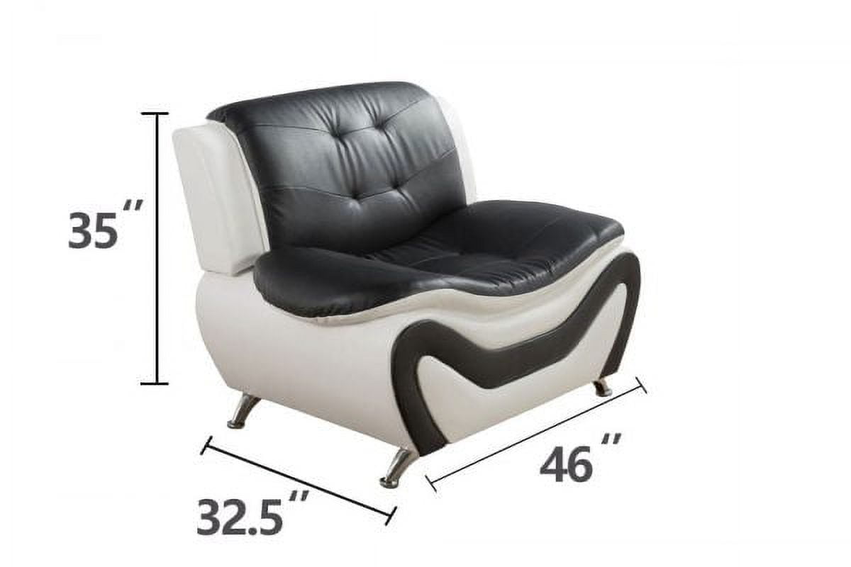 Pon Living 3 Piece Modern Faux Leather Living Room Set Black/White