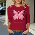 thumbnail image 2 of T-shirt de Sensibilisation au Cancer du Sein pour Femmes Col Rond Manches Trois-Quarts Haut Décontracté pour Usage Quotidien Printemps Été Automne Tenue de Festival avec Design Imprimé Paires Bien avec Jeans, 2 of 4