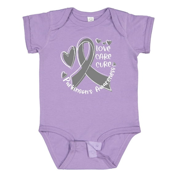 Inktastic Love, Care, Cure Parkinson's Awareness with Gray Ribbon Boys or Girls Baby Bodysuit