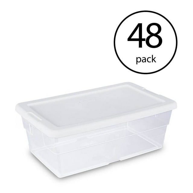 Sterilite Bac de Rangement Empilable Transparent de 6 Pintes avec Couvercle Blanc (Lot de 48)
