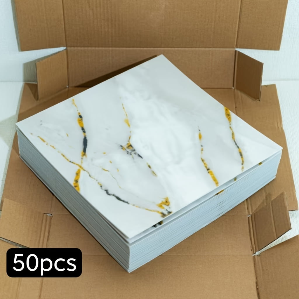 50 Pcs Self-Adhesive Marble Tile Sheets-Waterproof Oil-Proof Peel And Stick Backsplash, Wall Tiles For Kitchen Bathroom Living Room, Moisture-Resistant Peel And Stick Wall Panels