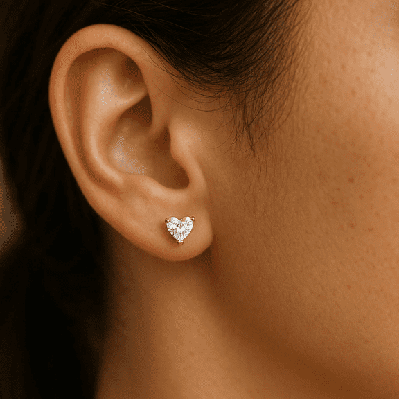 Anushka Jain Jewellery Heart-Shaped White Cubic Zirconia Stud Earrings, 925 Sterling Silver