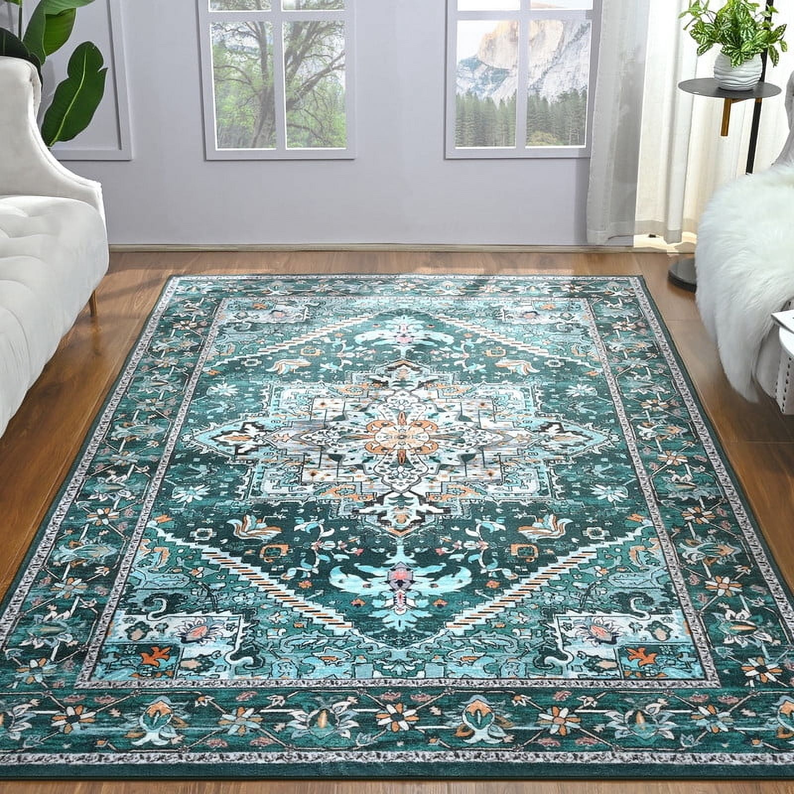 TWINNIS Boho Area Rug Soft Indoor Living Room Carpet,Green Bohemian Rug for Bedroom,8'x10'Non-Slip Washable Decorative Rug