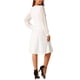 thumbnail image 3 of Vestido de cóctel elegante de manga larga para mujer, cuello redondo, largo hasta la rodilla, talla XL, blanco, 3 of 5