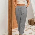 thumbnail image 6 of Frostluinai Linen Capris for Women Drawstring High Elastic Waisted Lace Harem Pants Wide Leg Solid Color Lounge Cropped Pants with Pockets, 6 of 9