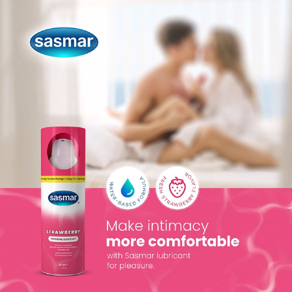 Sasmar Strawberry Premium Flavored Personal Lubricant for Intimate Use, 2.3 oz