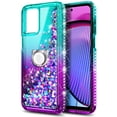 thumbnail image 5 of Compatible with Motorola Moto G Power 5G (2023) Case with Tempered Glass Screen Protector, Ring Holder/Wrist Strap, Nagebee Glitter Liquid Floating Waterfall Cute Phone Cover (Aqua/Purple), 5 of 6