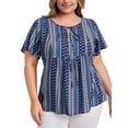 thumbnail image 1 of GRACE & GRANDEUR Blusas de Talla Grande para Mujeres con Cuello Ajustable, Mangas con Volantes, Estampado Floral Bohemio, Con Lazos Reunidos, Blusa Estilo Babydoll 1X Azul Marino, 1 of 1