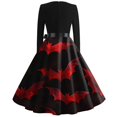 thumbnail image 3 of Vestido de Halloween para mujer, vestido vintage de manga larga con estampado de murciélago rojo, disfraz gótico para fiesta, 3 of 3