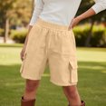 thumbnail image 3 of Cargo Shorts for Women Multi Pockets Faux Denim Jean Shorts Elastic Waist Stretchy Straight Leg Summer Shorts (S, Khaki), 3 of 7