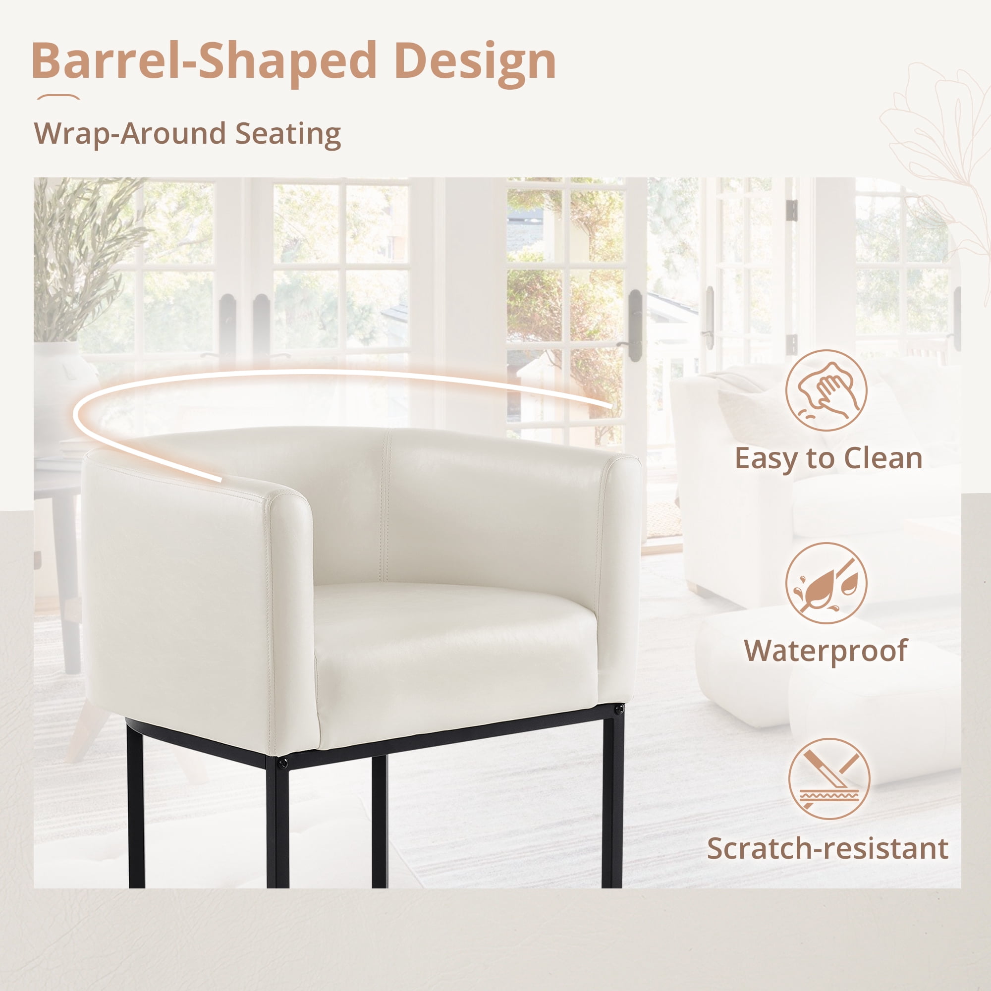 Dycanpo 27" H Modern Bar Stools Set of 3 with Back and Arms, for Home Kitchen, Antique White