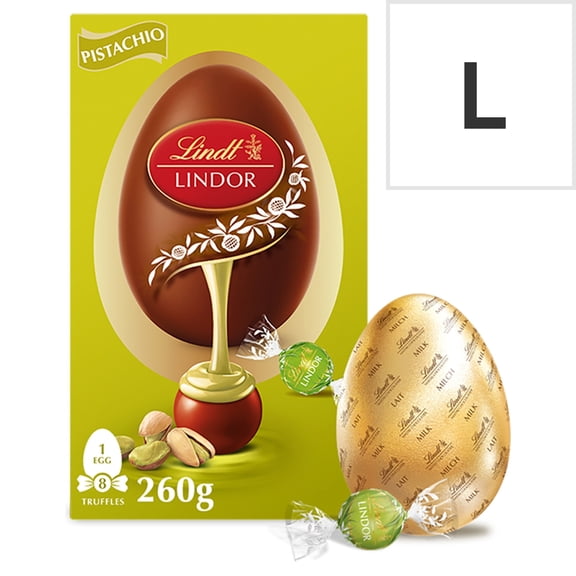 Lindt Lindor Milk Chocolate Egg with Lindor Pistachio Truffles 260g, Imported from Britain