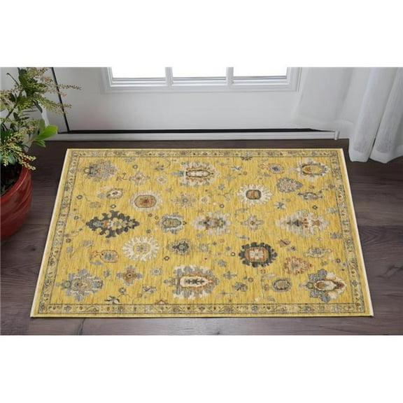 HomeRoots 575208 2 x 3 ft. Oriental Rectangle Area Rug with Fringe, Yellow, Ivory & Black