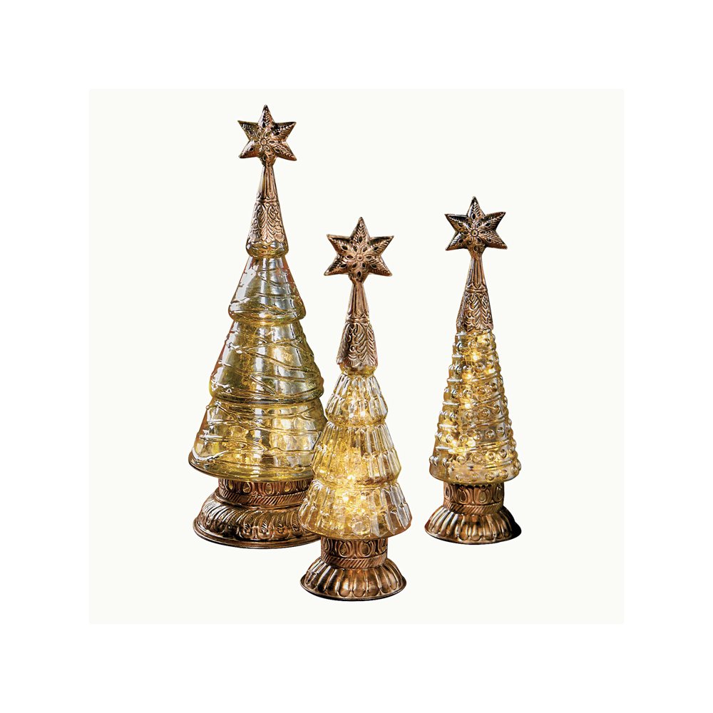 Art & Artifact Mercury Glass Trees Set of 3 Christmas Tree Decorations 13" to 17" Holiday