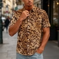 thumbnail image 2 of LTTVQM Men's Top Allover Animal Print Lapel Collar Short Sleeve Tee Relax Button Front Home Holiday Casual Blouses Brown 5XL, 2 of 6