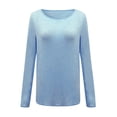 thumbnail image 2 of Dyfzdhu Long Sleeve T-shirt For Women Solid Color Knitted T-shirt Top Round Neck Long Sleeve Bottoming Shirt Casual Top, 2 of 5