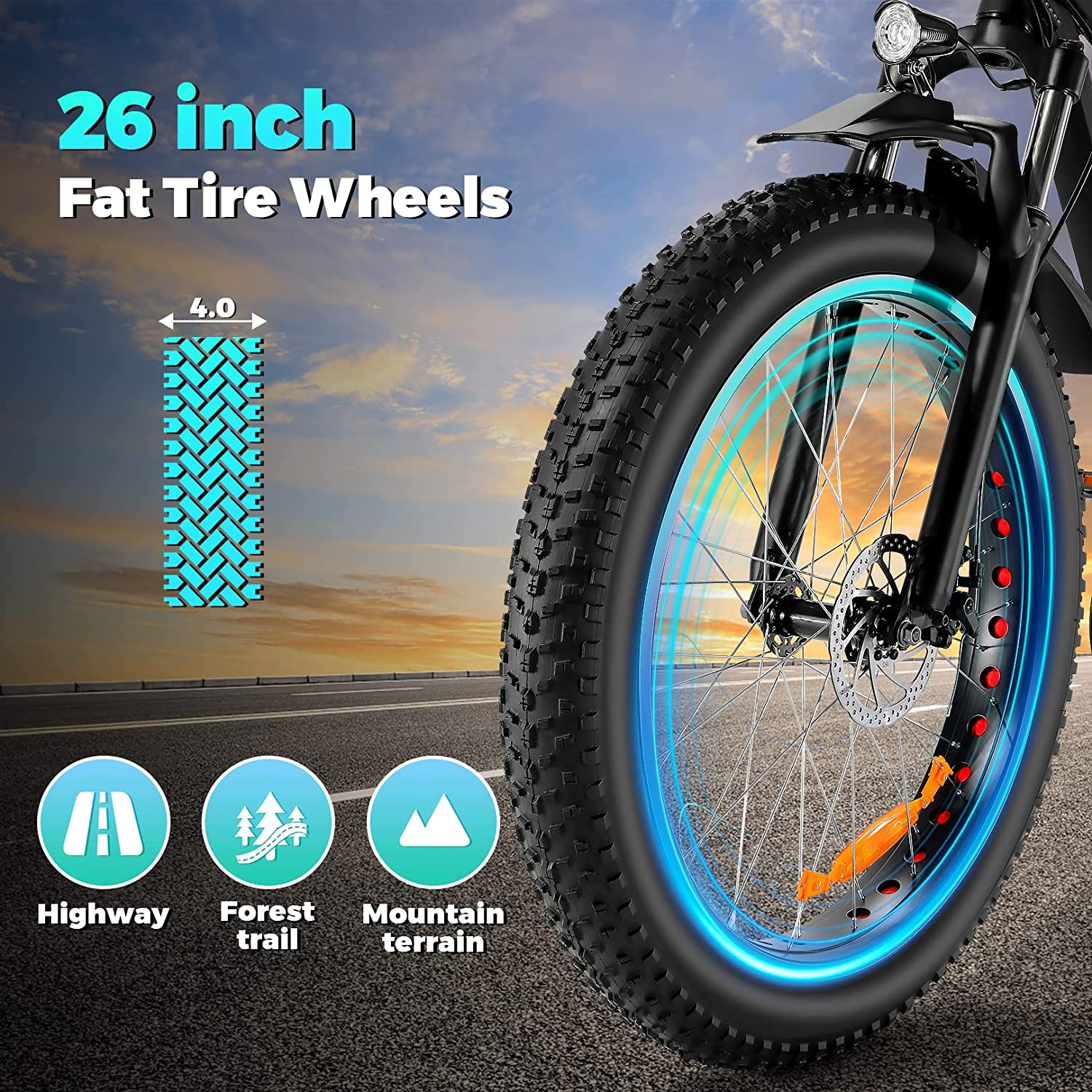 Electric Bike, 26" x 4" Fat Tire Electric Bike for Adults 500W 19.8MPH Electric Mountain Bicycle Snow Beach Ebike, 48V 10.4Ah Battery, Lockable Suspension Fork, LCD Display, Fast Charge, Red - image 6 of 16