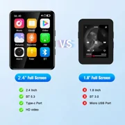 MP3 Player Bluetooth 5.3, 32GB Mp3 Music Player with 2.4 Touch Screen, Portable Digital Audio Player with HD Speaker FM Radio, Sports Music Player Recording Support up 128GB Black