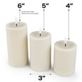 thumbnail image 4 of WYZworks Fluted Ribbed LED Pillar Candles, Loden Green, with Realistic Reflective Melted-Wax Effect – Flickering Flame, Remote, Dimmable, Flameless, Battery Operated, Home & Wedding Decor (Set of 3), 4 of 15