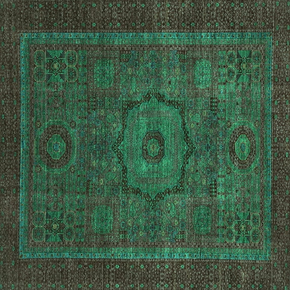 Ahgly Company Indoor Square Abstract Turquoise Blue Modern Area Rugs, 6' Square