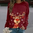 thumbnail image 2 of KANG Cute Deer Print Pullover Casual Crewneck Long Sleeve Holiday Soft Fashion Sweatshirt Top For Daily Wear, 2 of 5