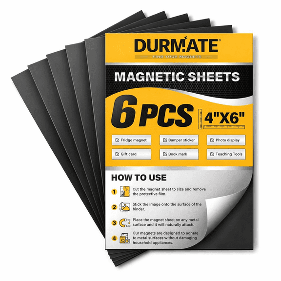 Magnetic Sheets with 3M Adhesive Backing Cut and Customize Flexible Self Adhesive Magnet Sheets for Picture and Photo Magnets Magnetic Paper for Craft and DIY - 6 pcs Each 4" x 6"