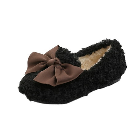 AnuirheiH Kids Baby Girls Warm Butterfly Knot Slip On Flat Loafers Children Sandals Shoes Clearance