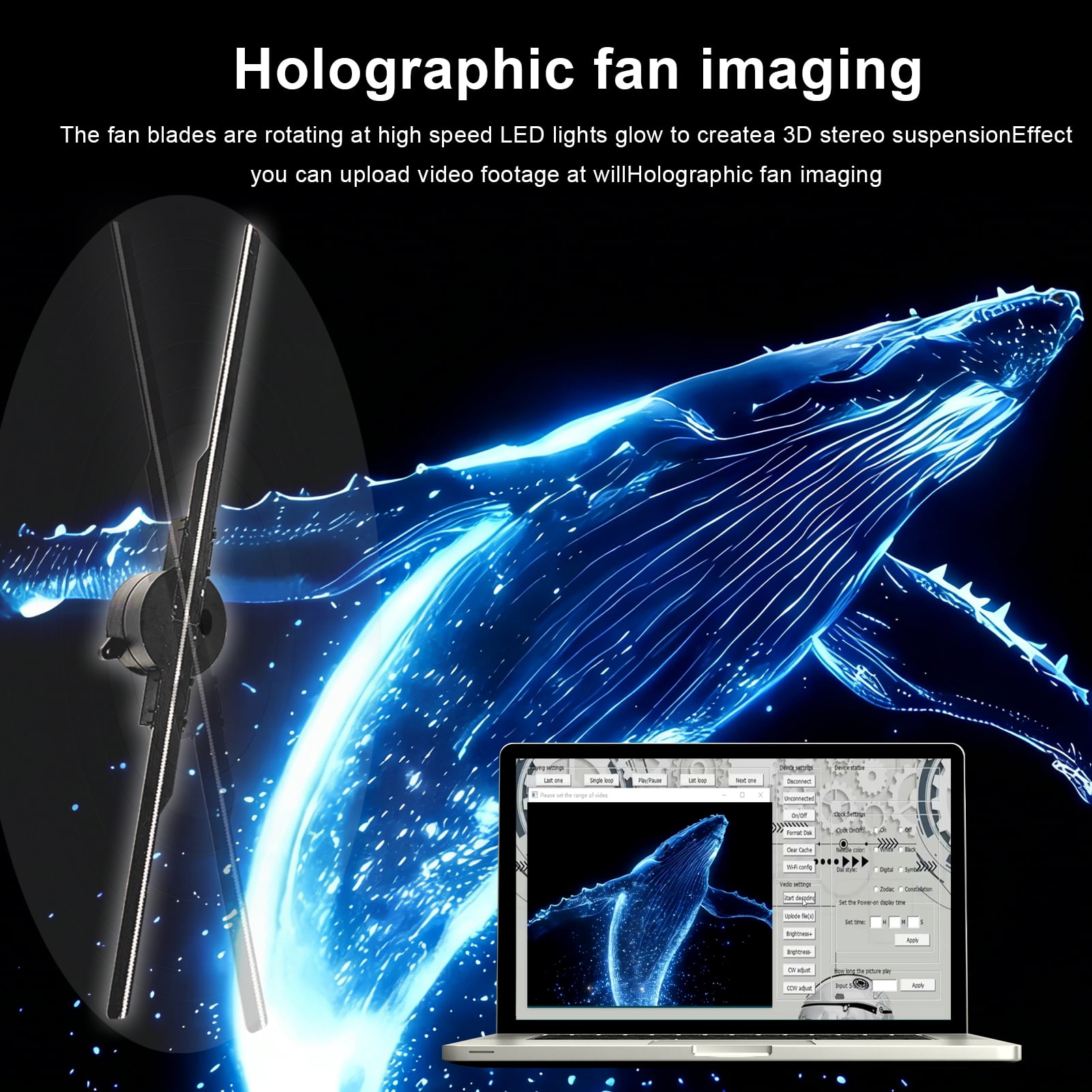 3D Hologram Fan,  WiFi Holographic Projector Advertising Display,  52cm 3D Hologramfan Projector HD LED Holographic with Remote Bluetooth, Small for Shop/Bar/Christmas/Halloween