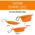 thumbnail image 4 of Mighty Paw Collapsible Travel Bowl Set, Food Safe Silicone Dog Bowl, Bonus Carabiner Clip for Hiking, Camping or Walking, Lightweight and Leakproof Dog Travel Bowl, Orange, 27 Oz, 2 Pack, 4 of 9
