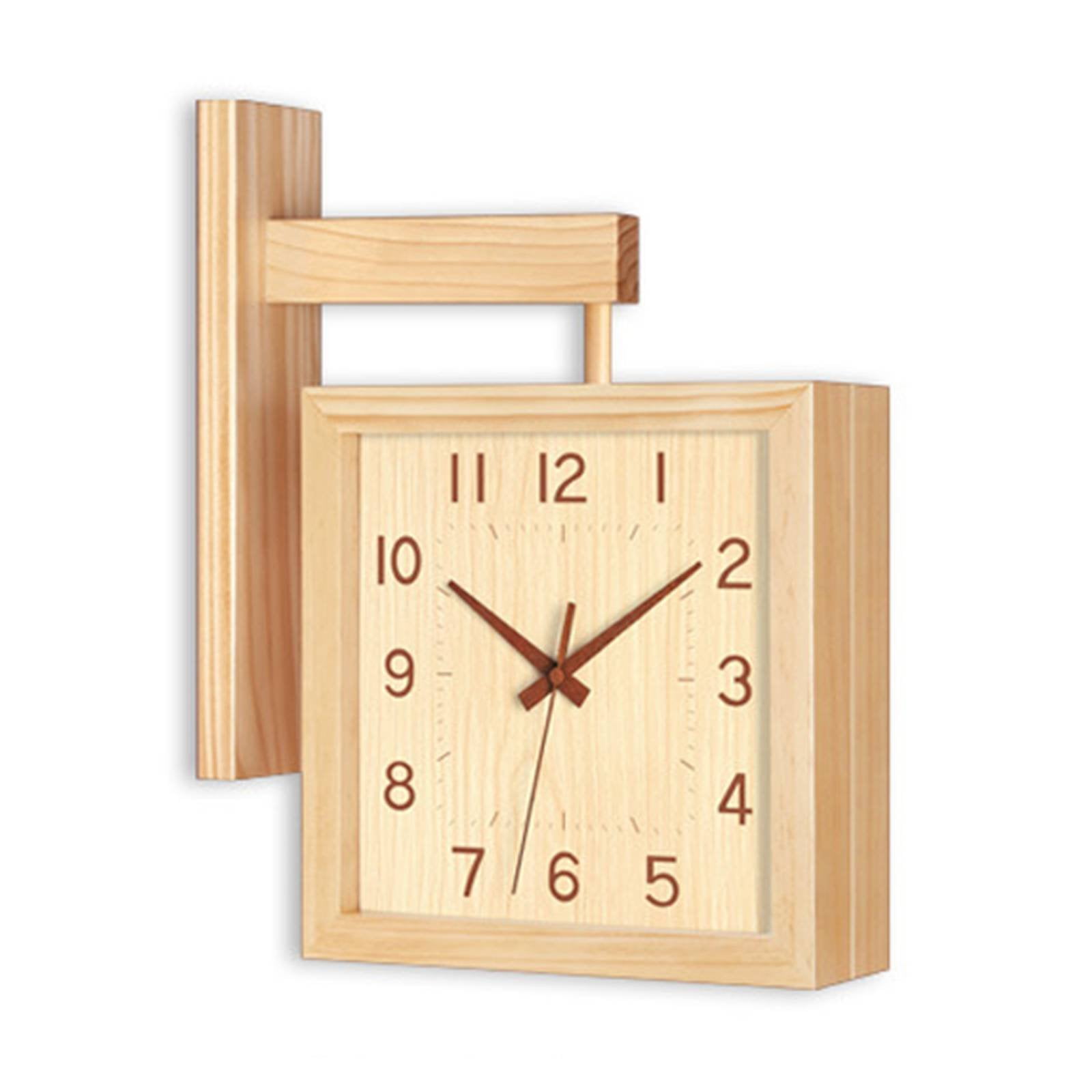 Lazsy Double-sided Wall Clock Silent Sweep Wooden Frame Nordic Decor for Living Room Hallway Corner Mount