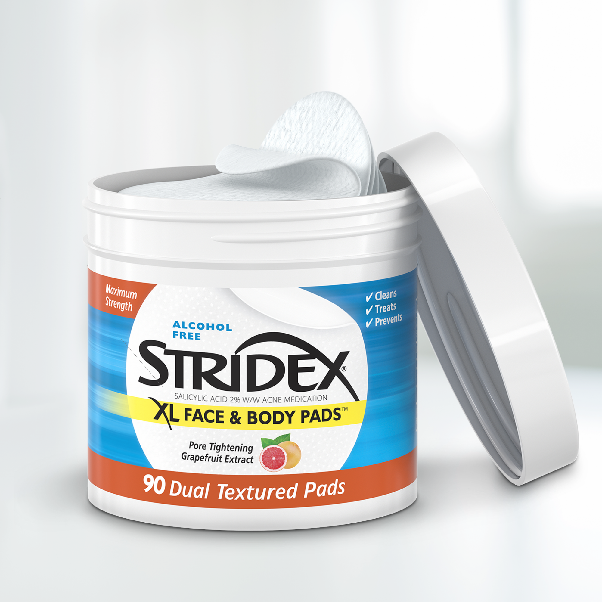 Stridex XL Acne Pads for Face and Body with Salicylic Acid, Alcohol Free, 90 Ct - image 2 of 12