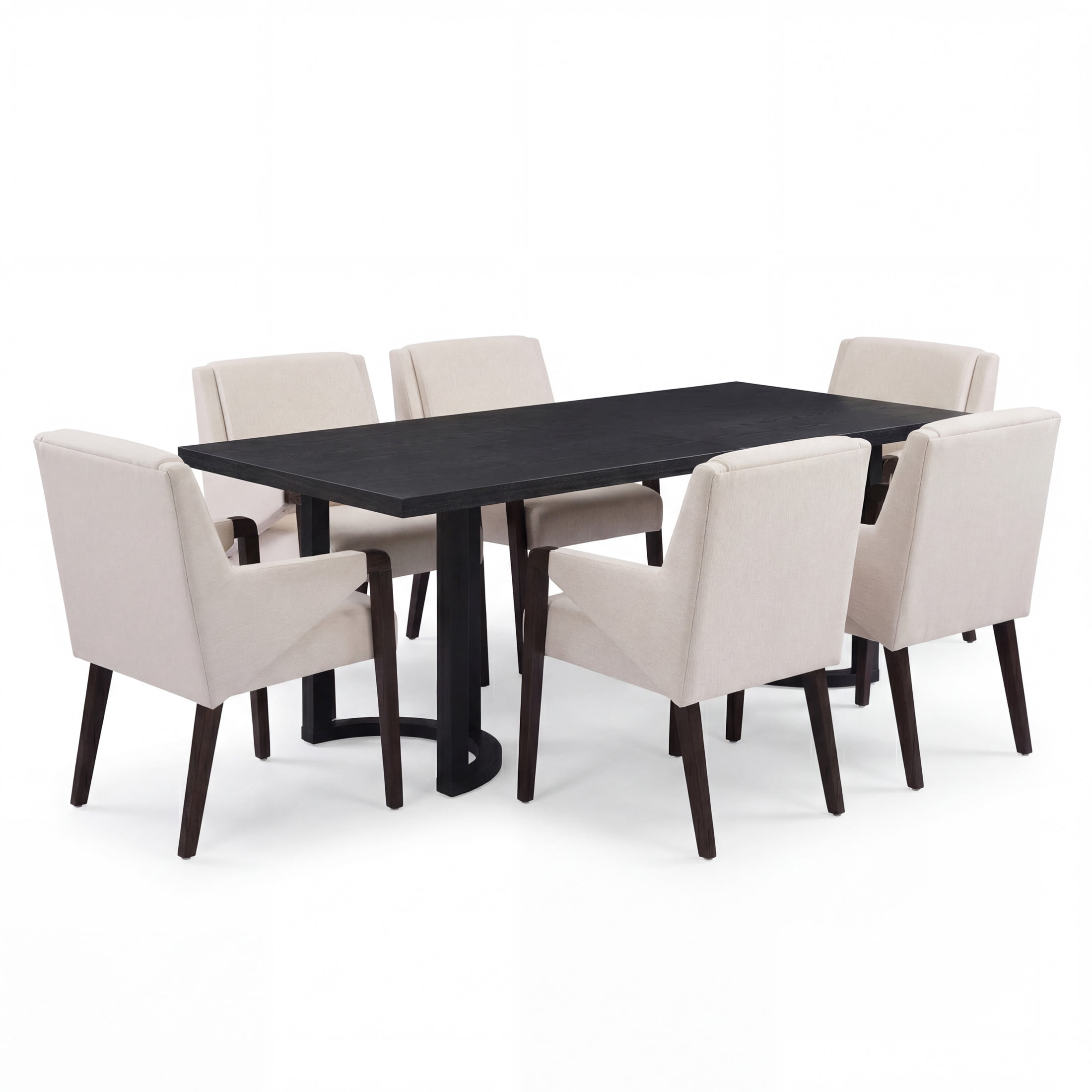 Christopher Knight Home 7-Piece Mid Century 95" Black Dining Table with Linen Upholstered Chairs