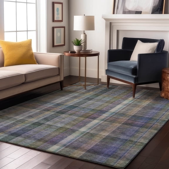 Addison Rugs Mayfield Washable Transitional Plaid Green Rectangle Rug, 3' x 5'