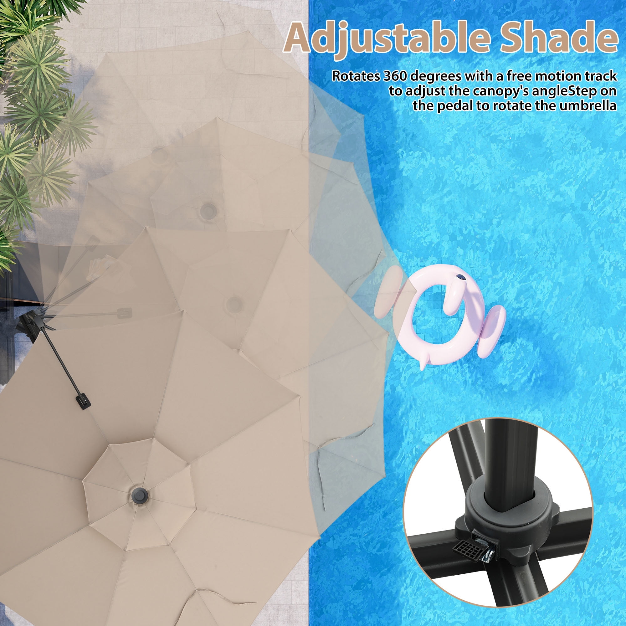 Autlaycil 10 FT Aluminum Offset Outdoor Cantilever Umbrella with 360-degree Rotation, 2-Tier Patio Umbrella - Khaki