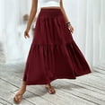 thumbnail image 2 of Ankle-Length Skirts for Women High Elastic Waist A-Line Skirts Tiered Solid Color Boho Skirts, 2 of 7