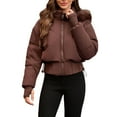 thumbnail image 5 of Women's Short Belted Puffer Jacket, Faux Fur Trim Hooded Quilted Coat, Waist Cinching Winter Jacket, Warm Winter Coat, Casual Short Puffer, Belted Winter Jacket, Cozy Faux Fur Hood Brown S, 5 of 10