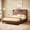 Walnut, variant on Full Extra Long(Full XL) Size Bed Frame with Storage Headboard, Built-in Charging Station, Wavy Curved Lines Design, Silent Operation, Metal Support