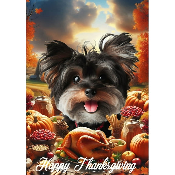 Yorkiepoo Black- Best of Breed Thanksgiving Outdoor Garden Flag 12" x 17" Mailbox Flag Dog Flag