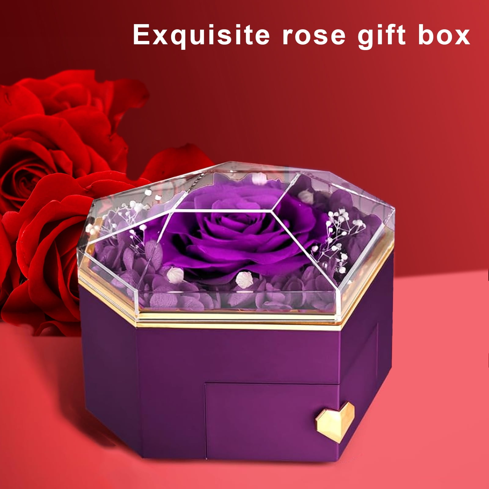 Pebbuoy Eternal Rose Necklace Box Gift Acrylic Jewelry Drawer Box Preserved Roses Christmas Jewelry Case Mother Day Jewelry Box