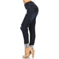 thumbnail image 2 of Women's Stretch Pull On Skinny Jeans Ripped Rolled Striped Cuff Denim Jeggings Size M / Dark Wash, 2 of 4